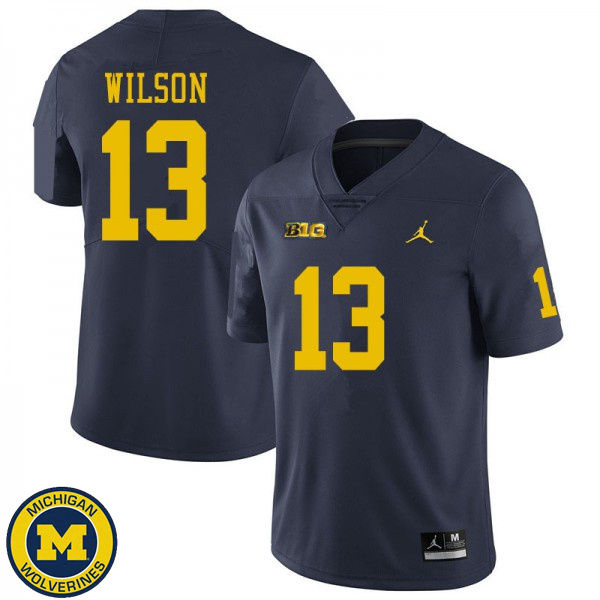 Men's Michigan Wolverines #13 Tru Wilson Navy Fashion Player Jersey